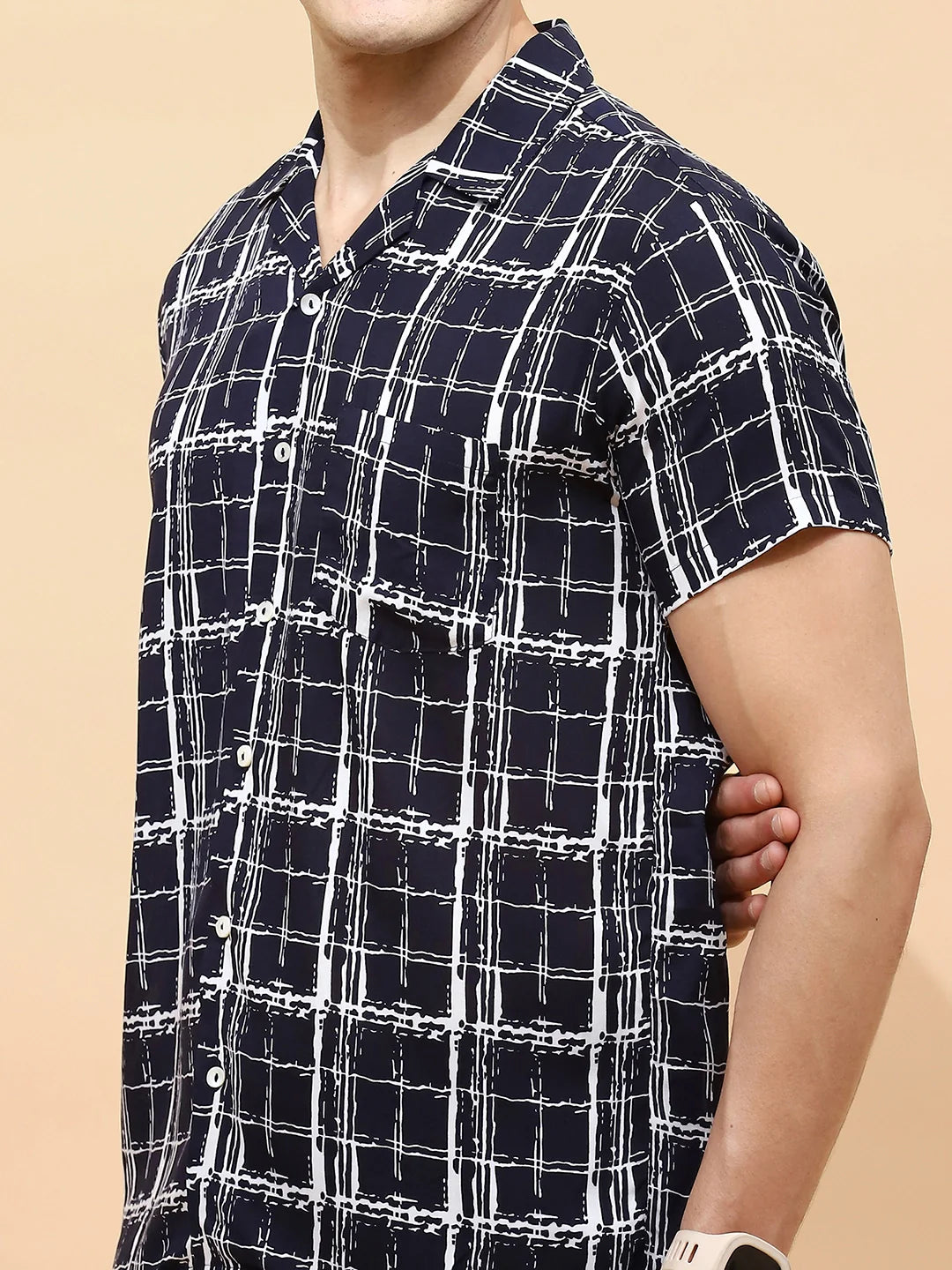 Navy Cotton Blend Regular Fit Shorts Set For Men - Global Republic
