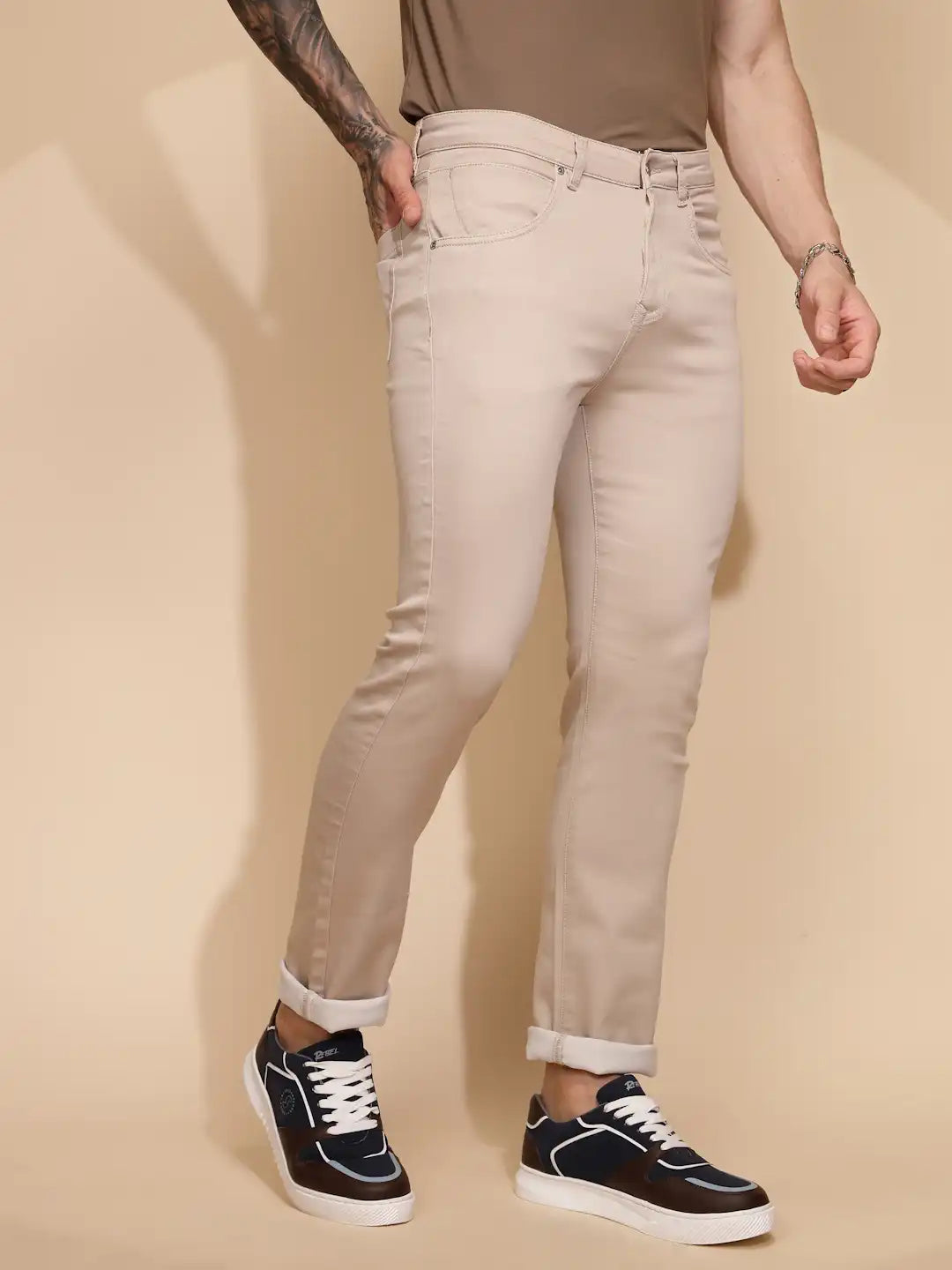 Fawn Cotton Blend Straight Fit Trouser For Men - Global Republic