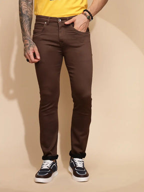 Mustard Cotton Blend Straight Fit Trouser For Men