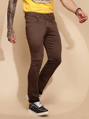 Mustard Cotton Blend Straight Fit Trouser For Men