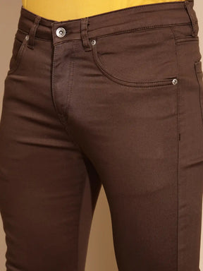 Mustard Cotton Blend Straight Fit Trouser For Men