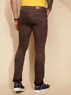 Mustard Cotton Blend Straight Fit Trouser For Men