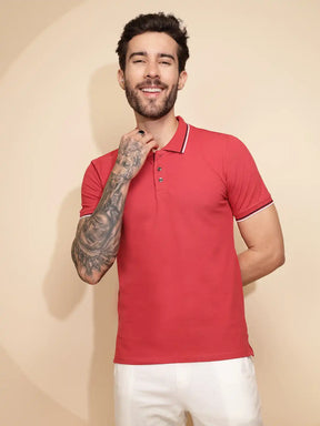 Coral Cotton Blend Regular Fit T-Shirt For Men