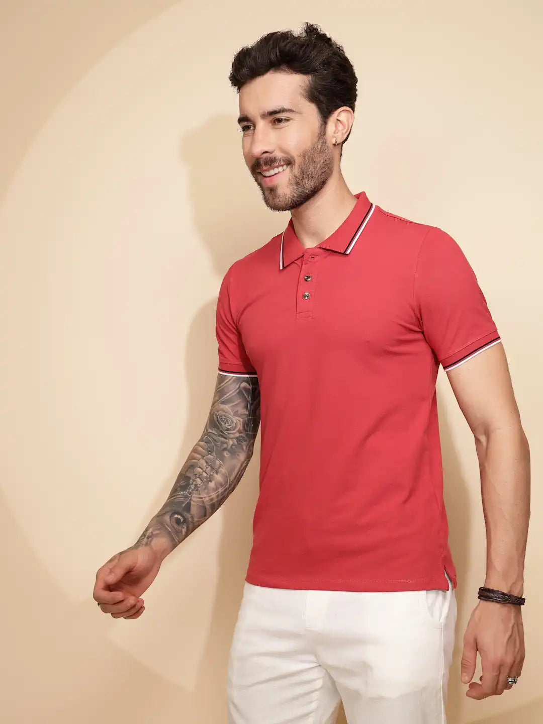 Coral Viscose Blend Regular Fit T-Shirt For Men