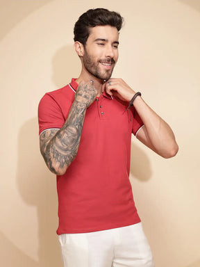 Coral Cotton Blend Regular Fit T-Shirt For Men