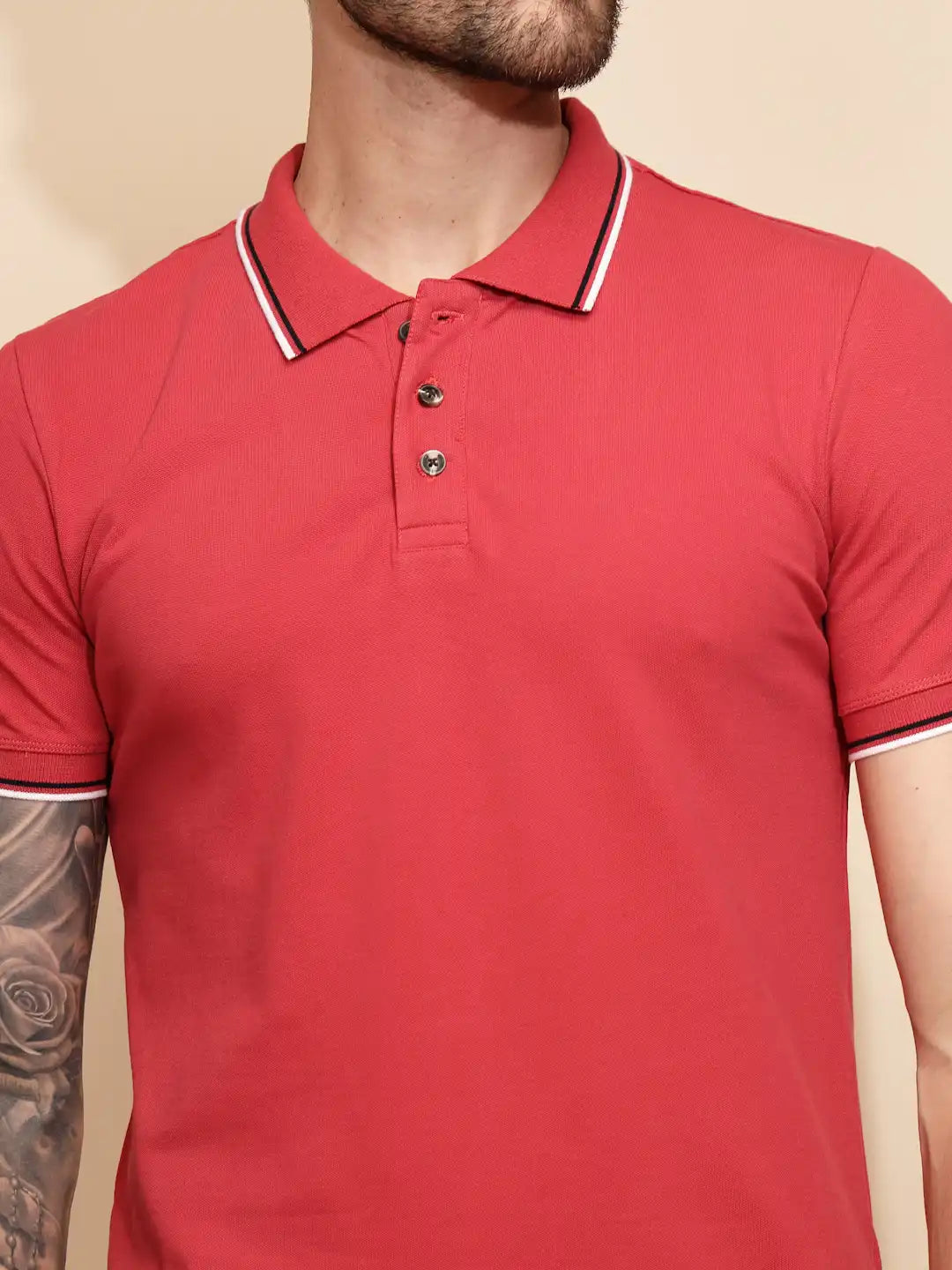 Coral Cotton Blend Regular Fit T-Shirt For Men