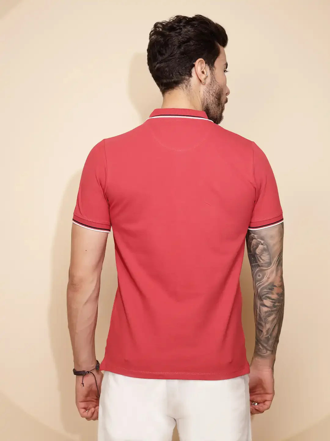 Coral Cotton Blend Regular Fit T-Shirt For Men