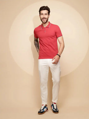 Coral Cotton Blend Regular Fit T-Shirt For Men
