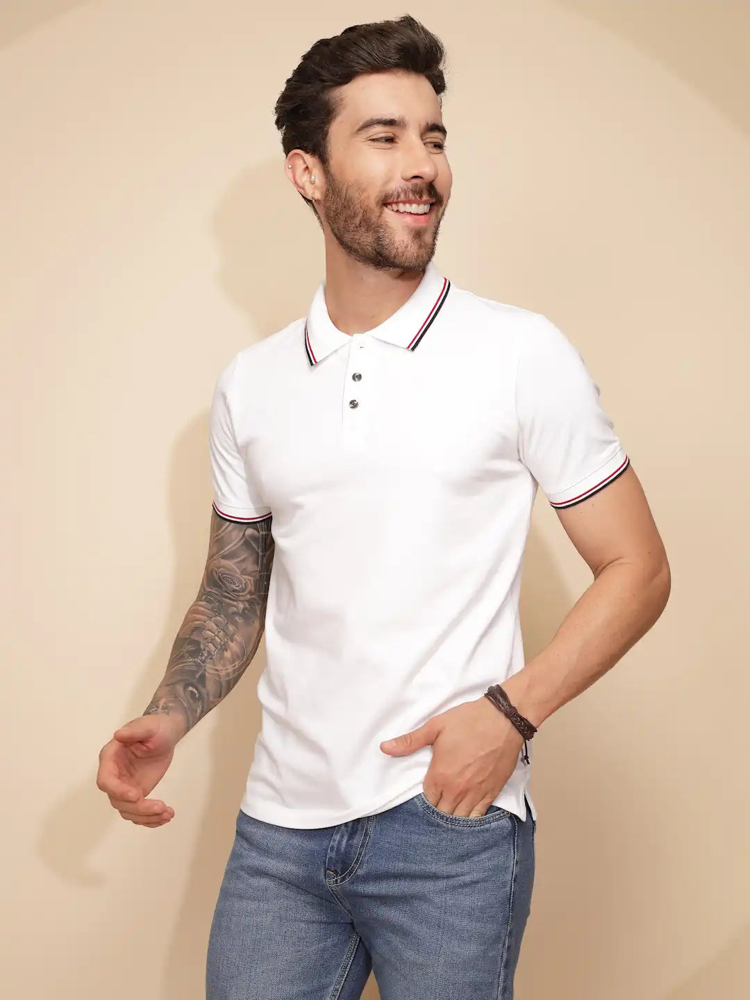 White Cotton Blend Regular Fit T-Shirt For Men - Global Republic