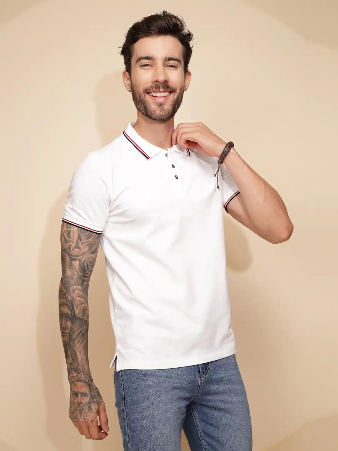 White Cotton Blend Regular Fit T-Shirt For Men - Global Republic