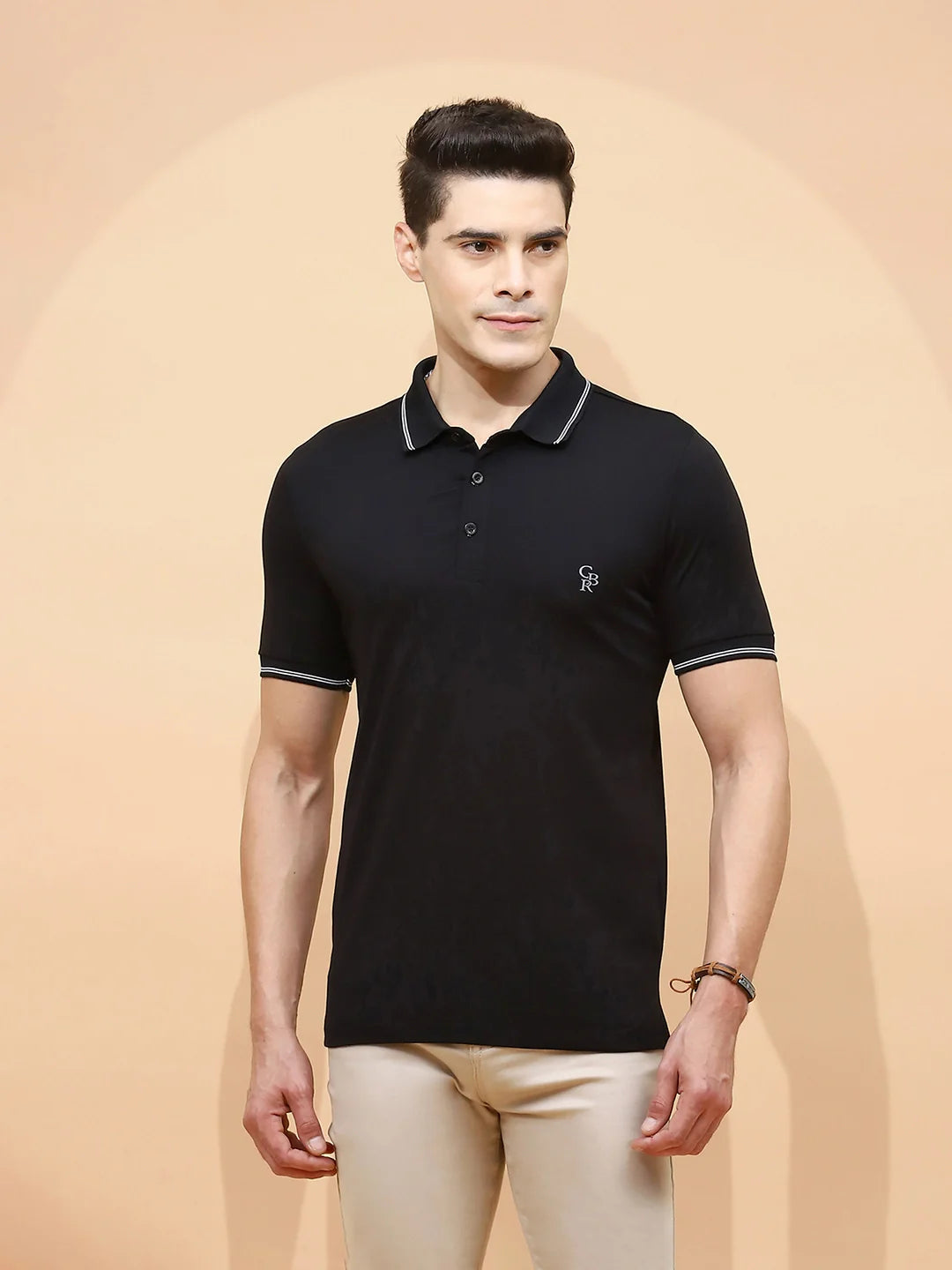 Black Viscose Blend Regular Fit T-Shirt For Men