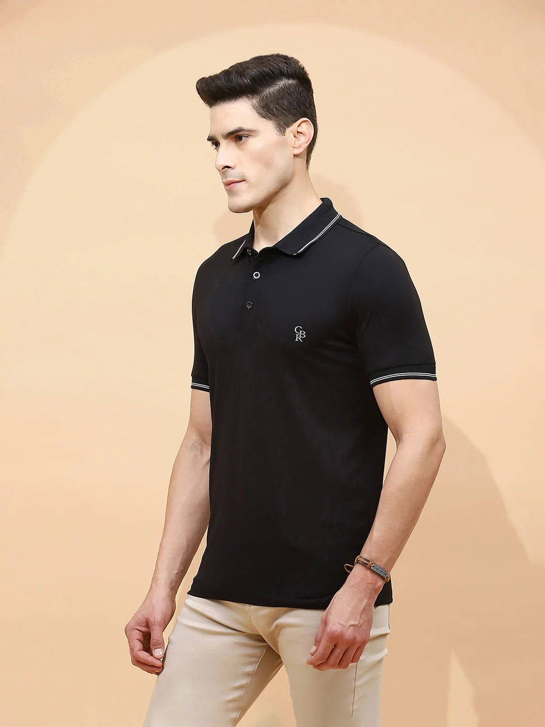 Black Viscose Blend Regular Fit T-Shirt For Men