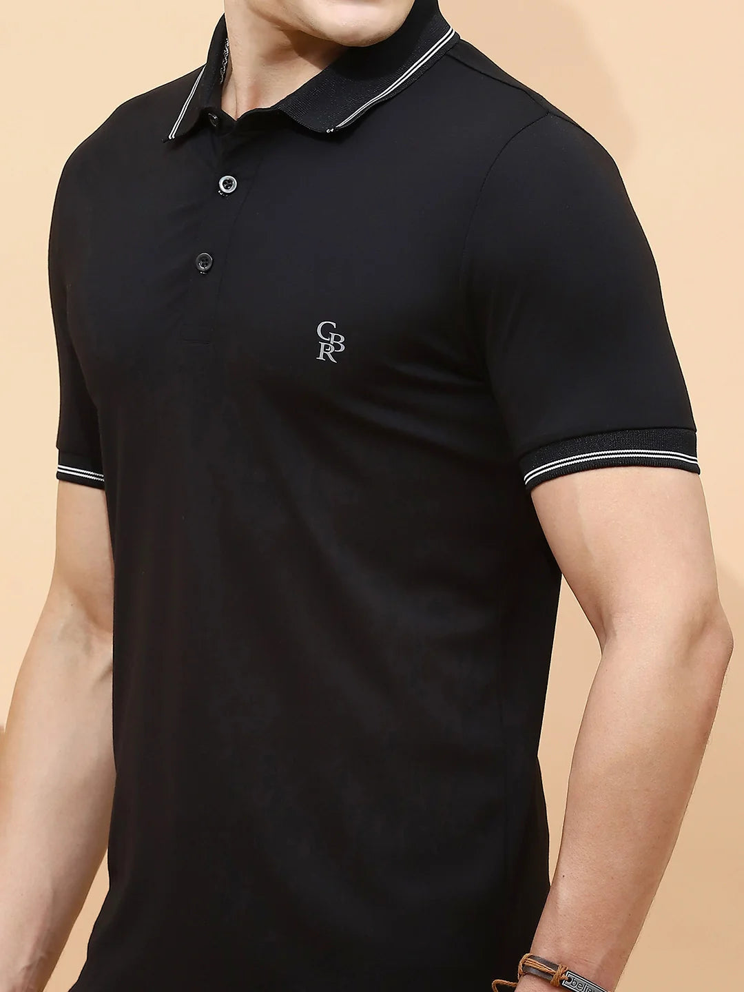 Black Viscose Blend Regular Fit T-Shirt For Men