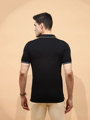 Black Viscose Blend Regular Fit T-Shirt For Men
