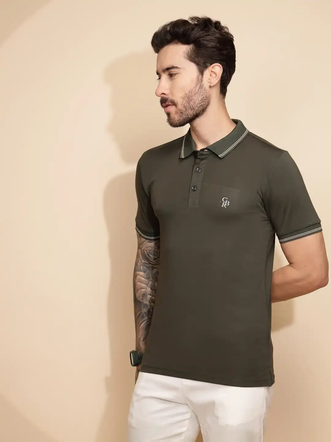 Olive Viscose Blend Regular Fit T-Shirt - Global Republic