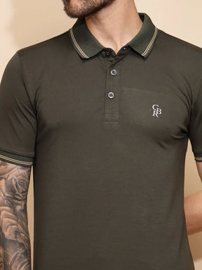 Olive Viscose Blend Regular Fit T-Shirt For Men