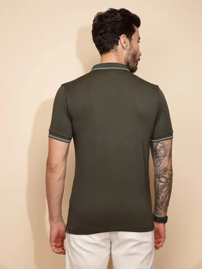Olive Viscose Blend Regular Fit T-Shirt For Men