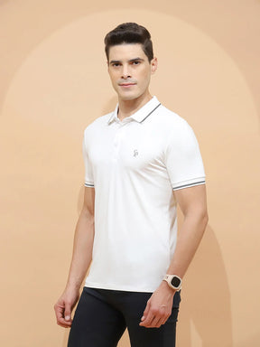 White Viscose Blend Regular Fit T-Shirt For Men