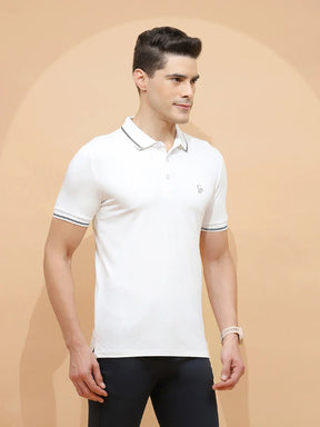 White Viscose Blend Regular Fit T-Shirt For Men