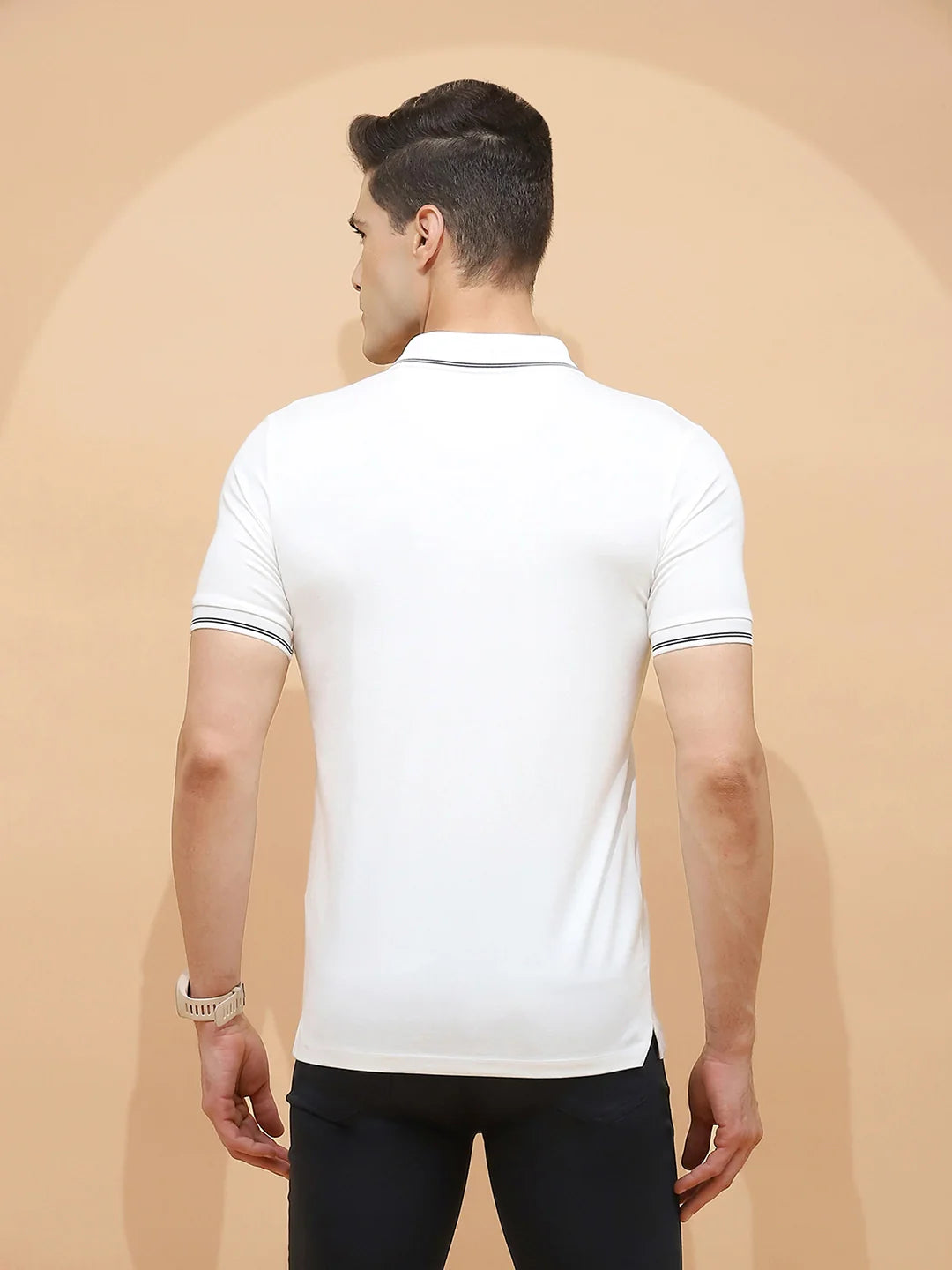White Viscose Blend Regular Fit T-Shirt For Men