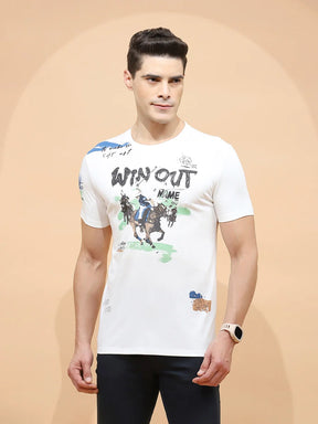 White Viscose Blend Regular Fit T-Shirt For Men