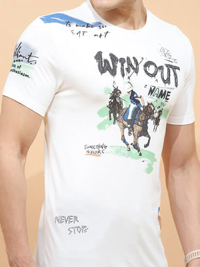 White Viscose Blend Regular Fit T-Shirt For Men