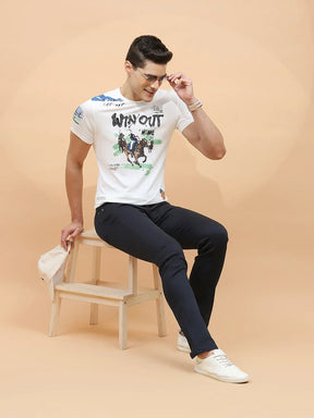 White Viscose Blend Regular Fit T-Shirt For Men