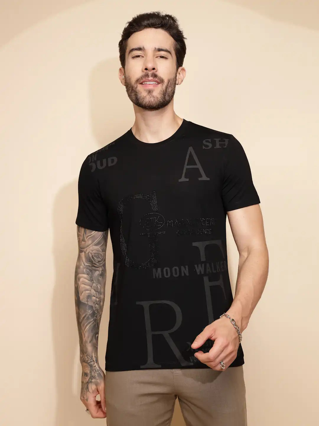 Black Viscose Blend Regular Fit T-Shirt - Global Republic