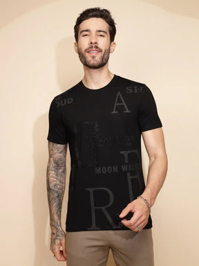 Black Viscose Blend Regular Fit T-Shirt For Men