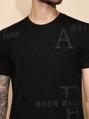 Black Viscose Blend Regular Fit T-Shirt For Men