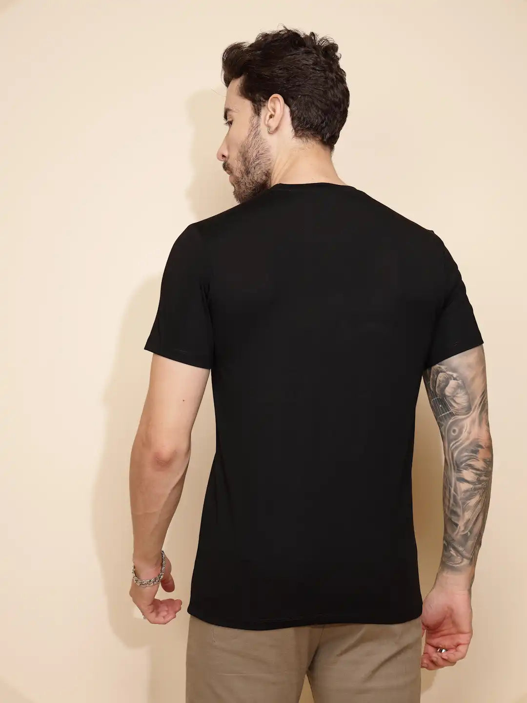 Black Viscose Blend Regular Fit T-Shirt For Men