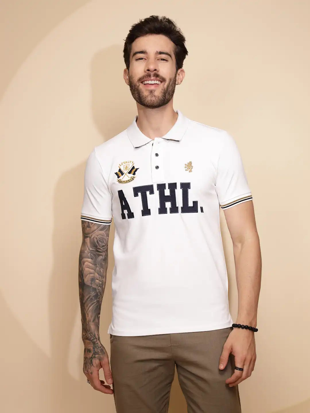 White Cotton Blend Regular Fit T-Shirt - Global Republic