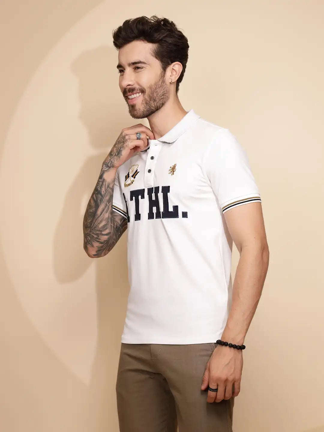 White Cotton Blend Regular Fit T-Shirt - Global Republic
