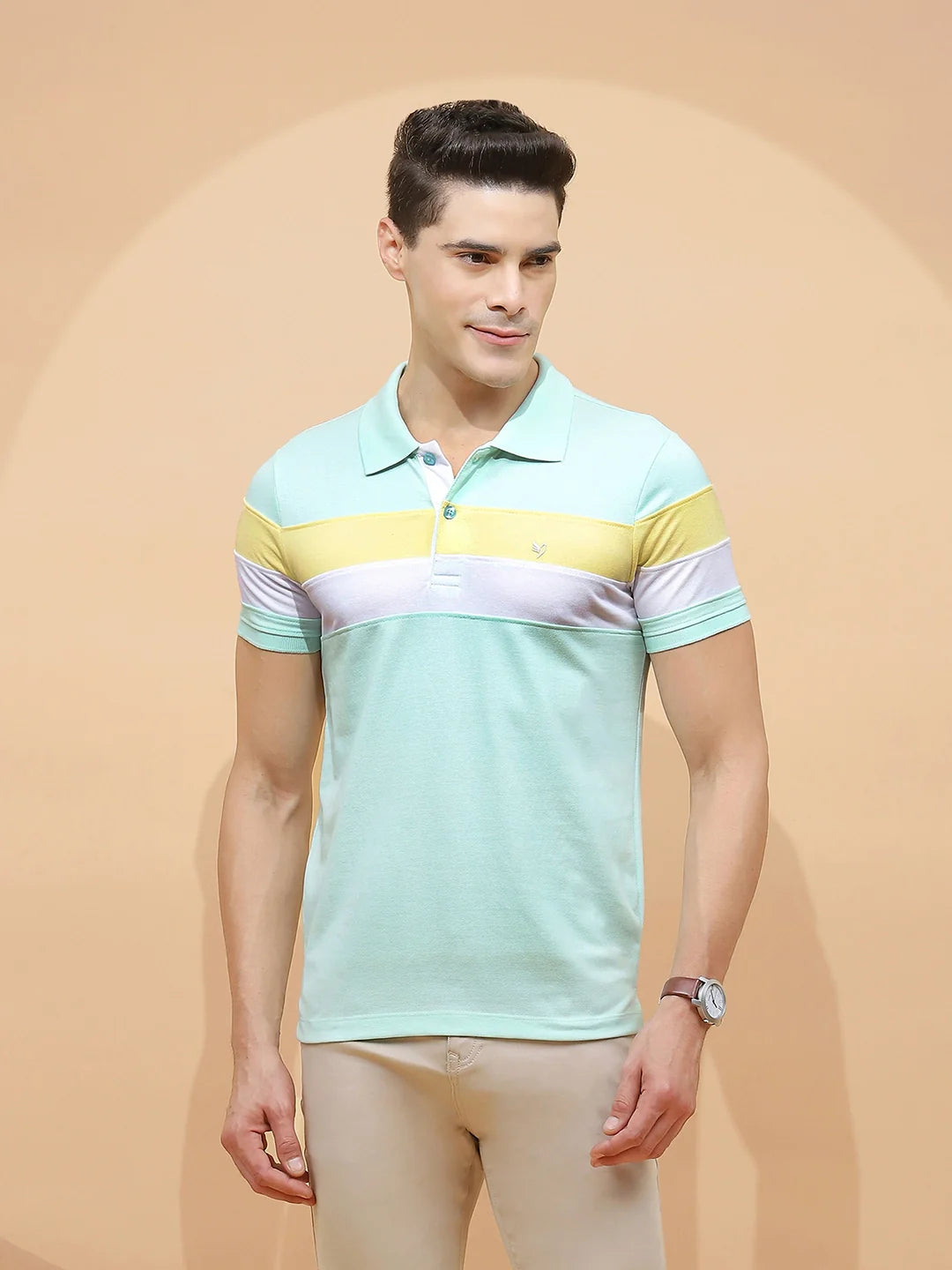 Mint Green cotton Regular Fit T-Shirt For Men - Global Republic