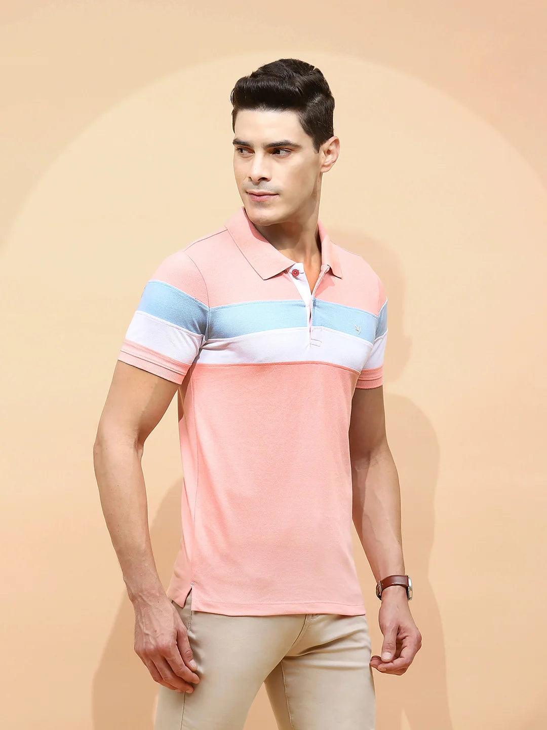 Pink Polycotton Regular Fit T-Shirt For Men