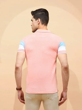 Pink Polycotton Regular Fit T-Shirt For Men