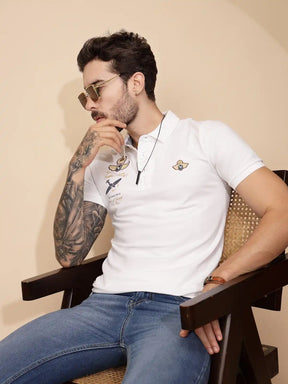 White Cotton Blend Regular Fit T-Shirt For Men