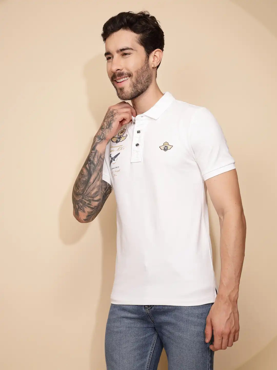 White Cotton Blend Regular Fit T-Shirt For Men - Global Republic #