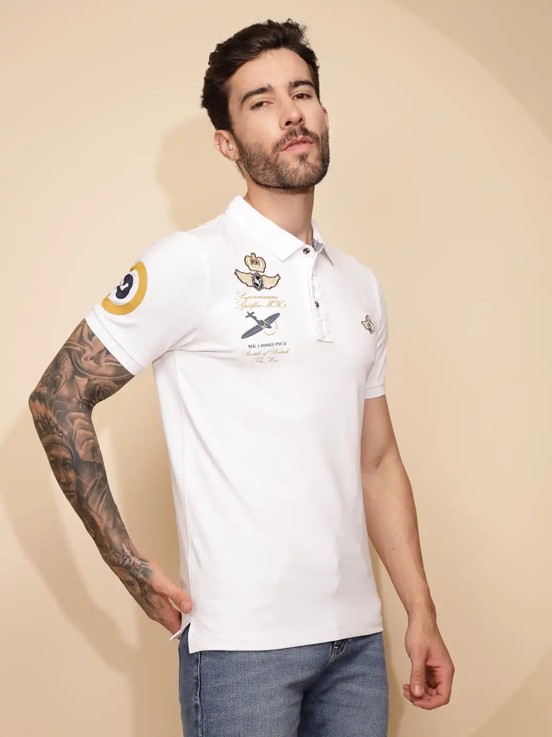 White Regular Fit Cotton Blend  T-Shirt - Global Republic