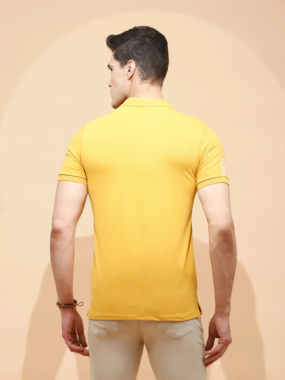 Mustard Cotton Blend Regular Fit T-Shirt For Men