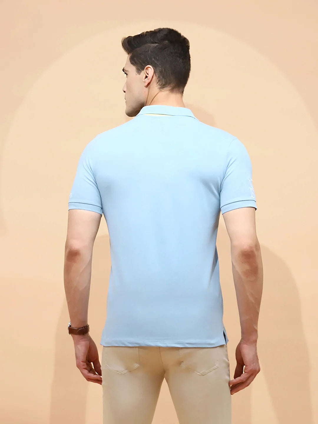 Sky Blue Cotton Blend Regular Fit T-Shirt For Men - Global Republic