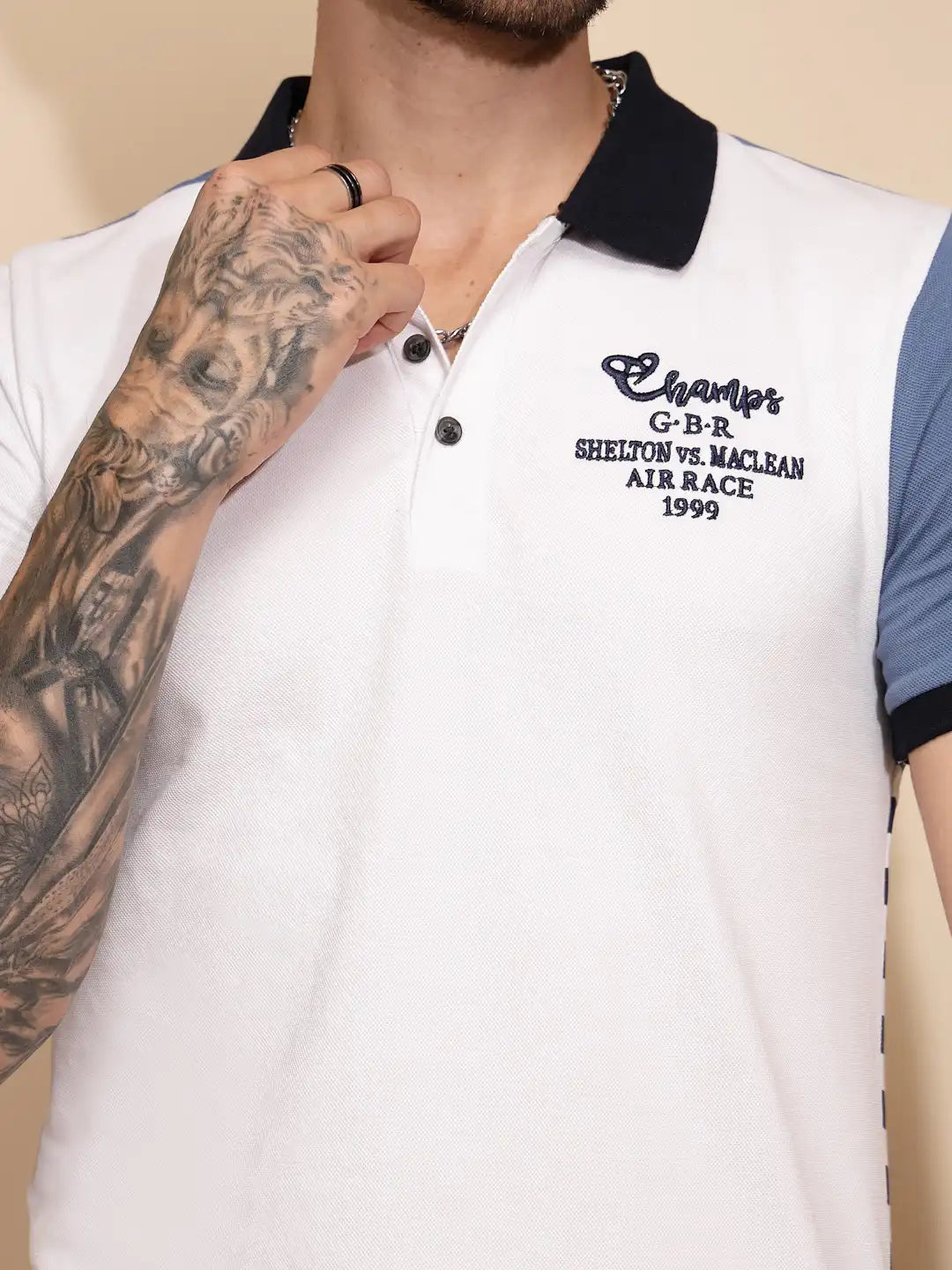 Blue Cotton Blend Regular Fit T-Shirt - Global Republic