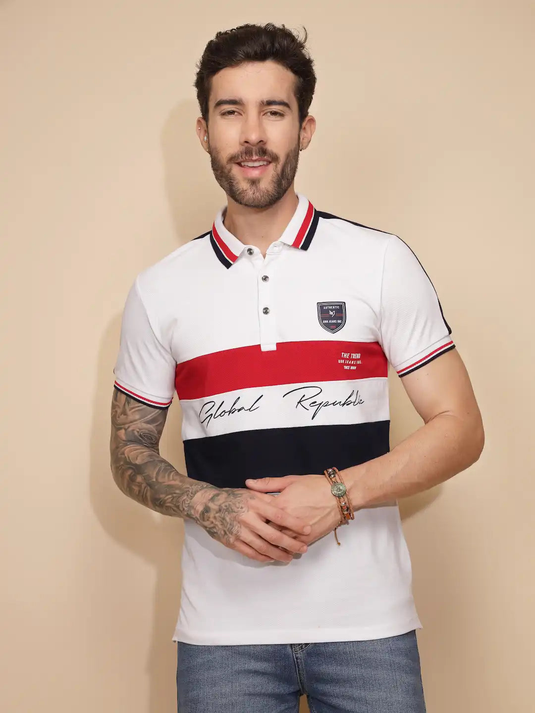 White Cotton Regular Fit T-Shirt For Men - Global Republic