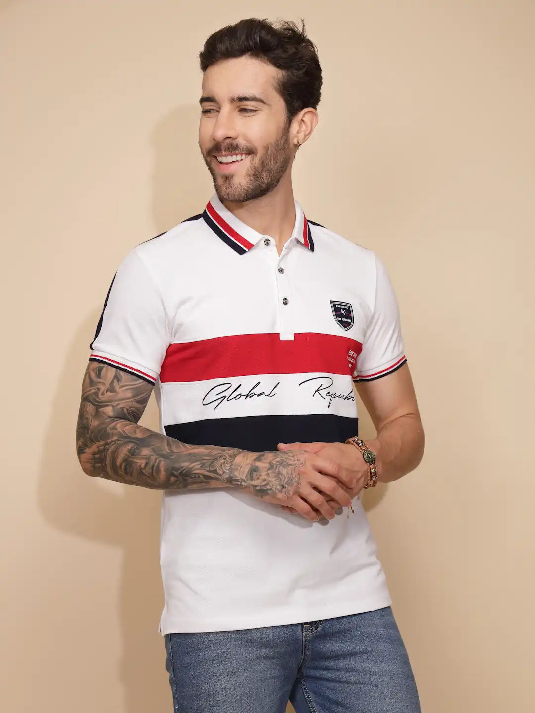 White Cotton Regular Fit T-Shirt For Men - Global Republic