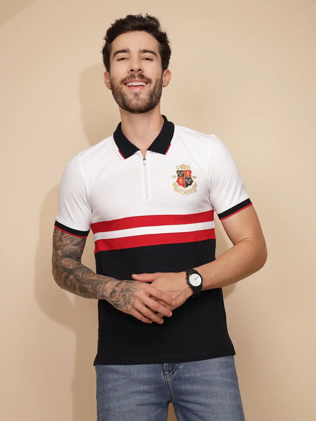 Red Cotton Blend Regular Fit T-Shirt - Global Republic