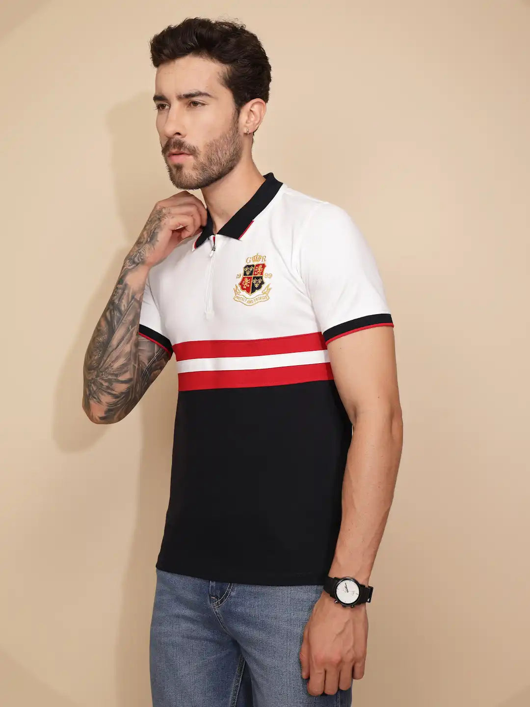 Red Cotton Blend Regular Fit T-Shirt - Global Republic