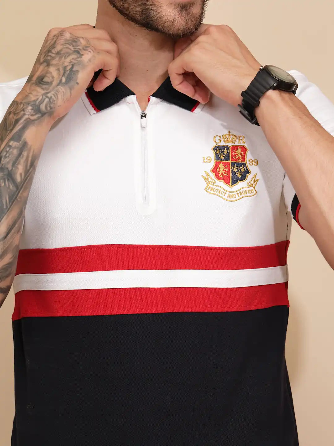 Red Cotton Blend Regular Fit T-Shirt - Global Republic