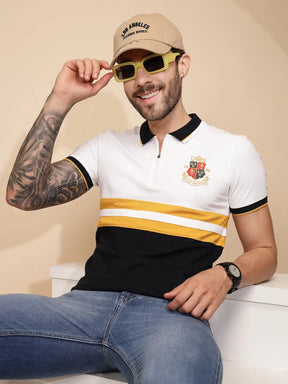Yellow Cotton Blend Regular Fit T-Shirt For Men