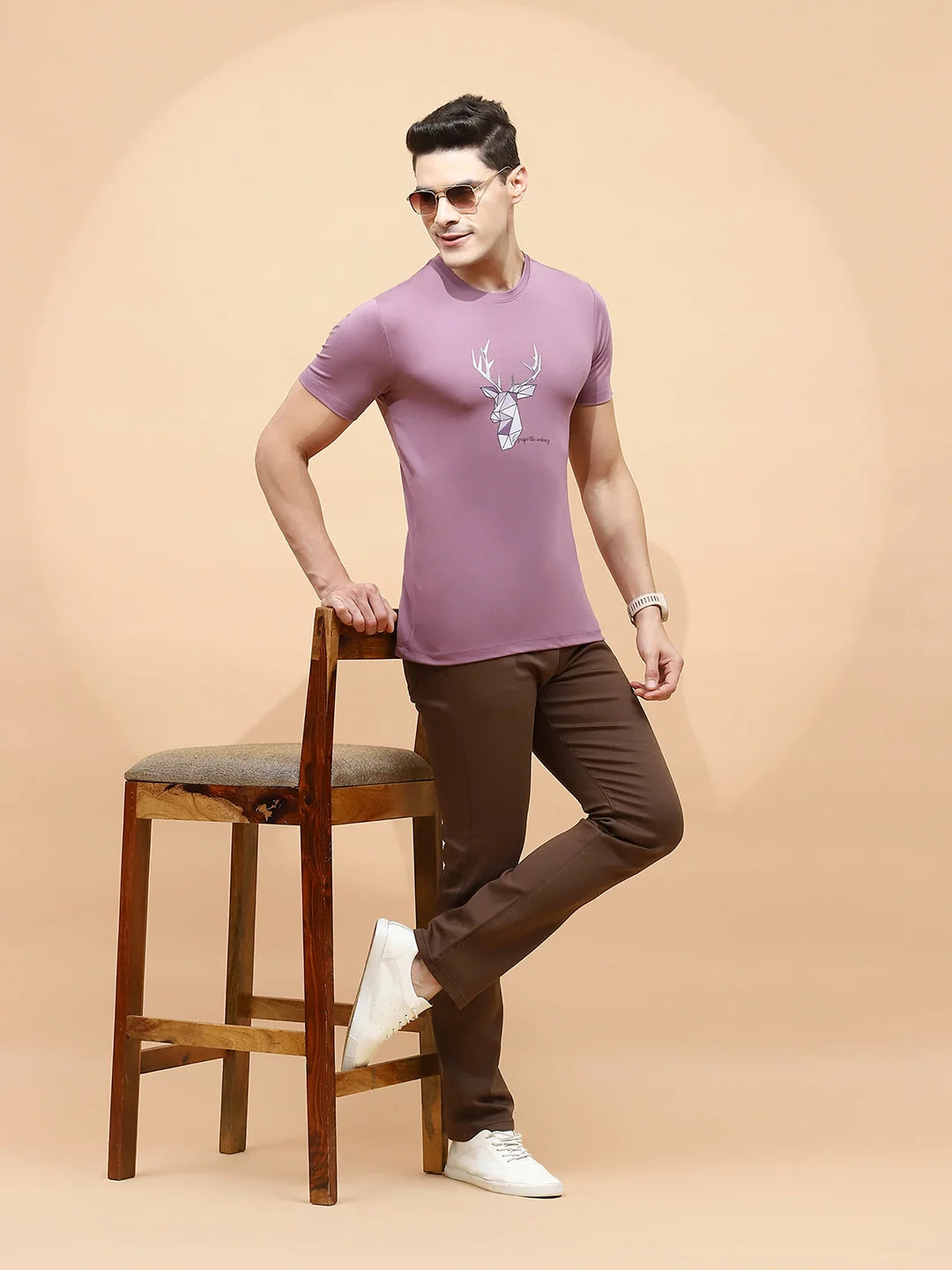 Mauve Viscose Blend Regular Fit T-Shirt For Men