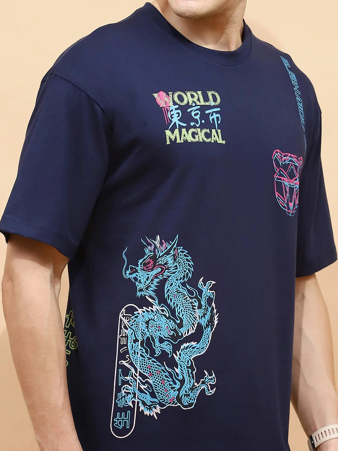 Navy Cotton Regular Fit T-Shirt For Men - Global Republic